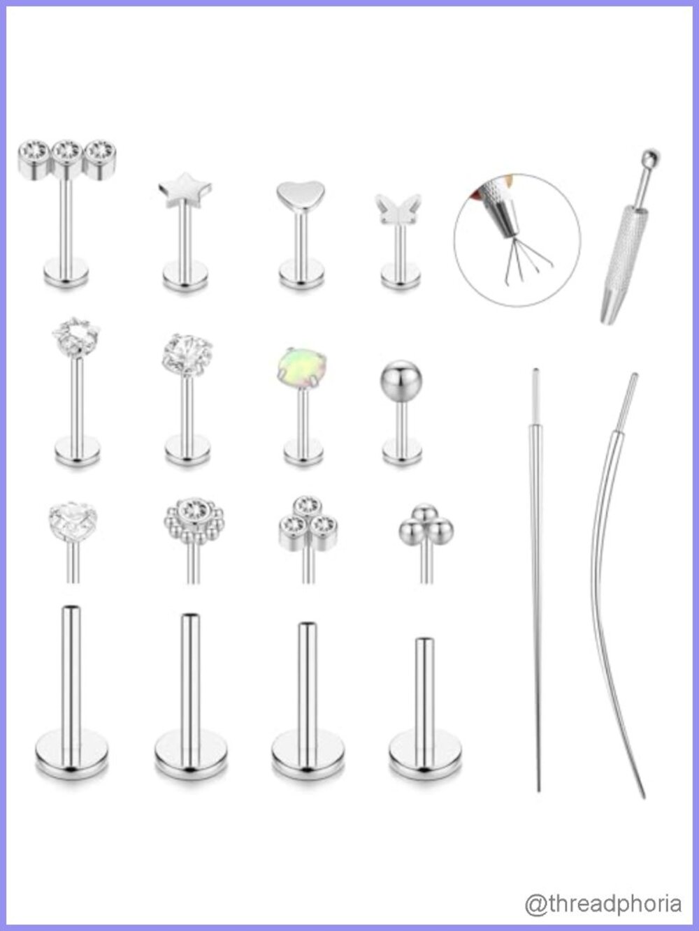 15Pc 316L Surgical Stainless Steel Flat Back Stud Earrings Push in Nose Lip